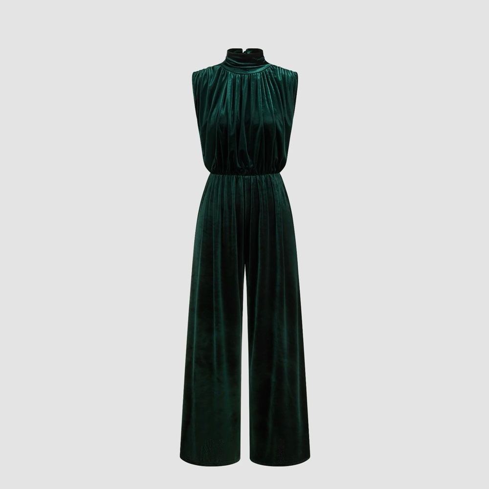 New with tags velvet emerald green Cider wide leg jumpsuit size small